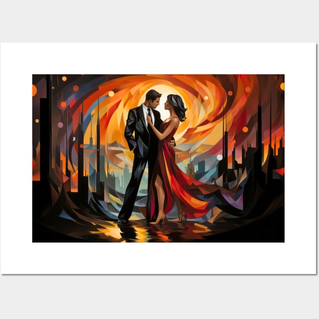 Romantic Couple Retro Abstract Colorful Painting Wall Art by Cubebox